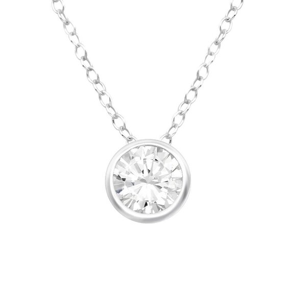 Sterling Silver Bezel Set Crystal Necklace - Picture 1 of 10